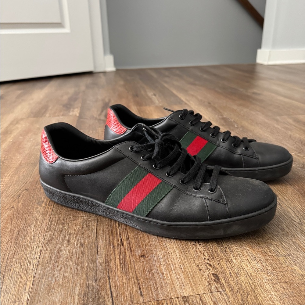 Men’s Gucci Ace Leather Black Sneakers - US Size 14